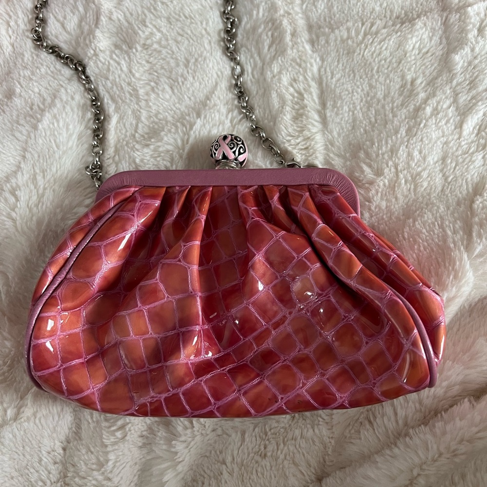 Brighton Retired "City Coin Pouch Power Of Pink" Croc Embossed Pink Leather